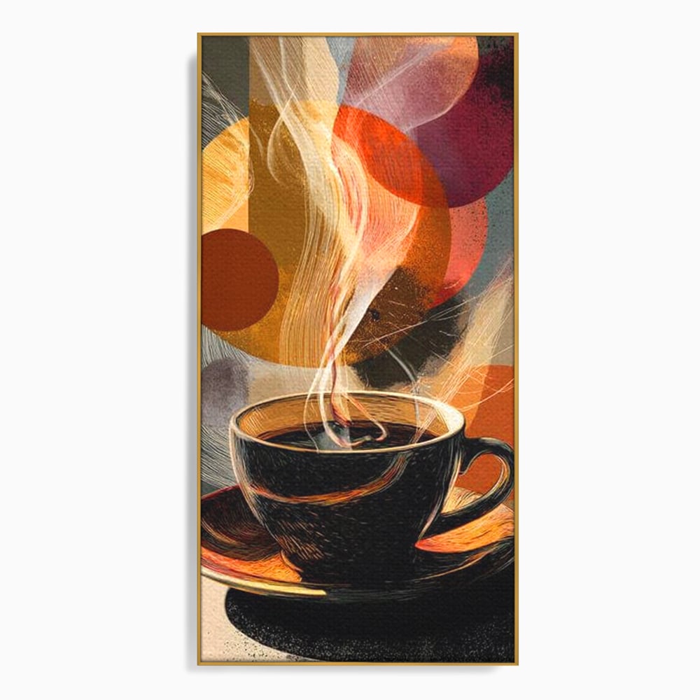 Tablou canvas cu tablou canvas cu ceasca de cafea, in rama de aluminiu auriu